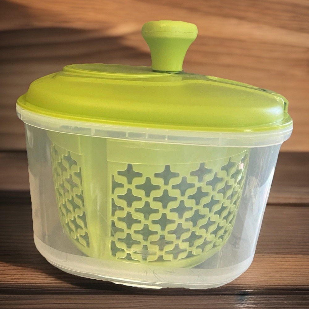 Salad Spinner Clear/Green Easy Handle For Washing Salad, Fruits & Veggies